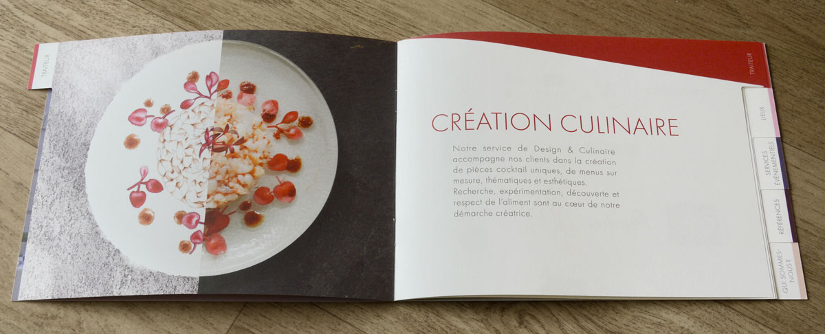 Photographie de la double page Création culinaire de la brochure Trait'Tendance contenant un (...)